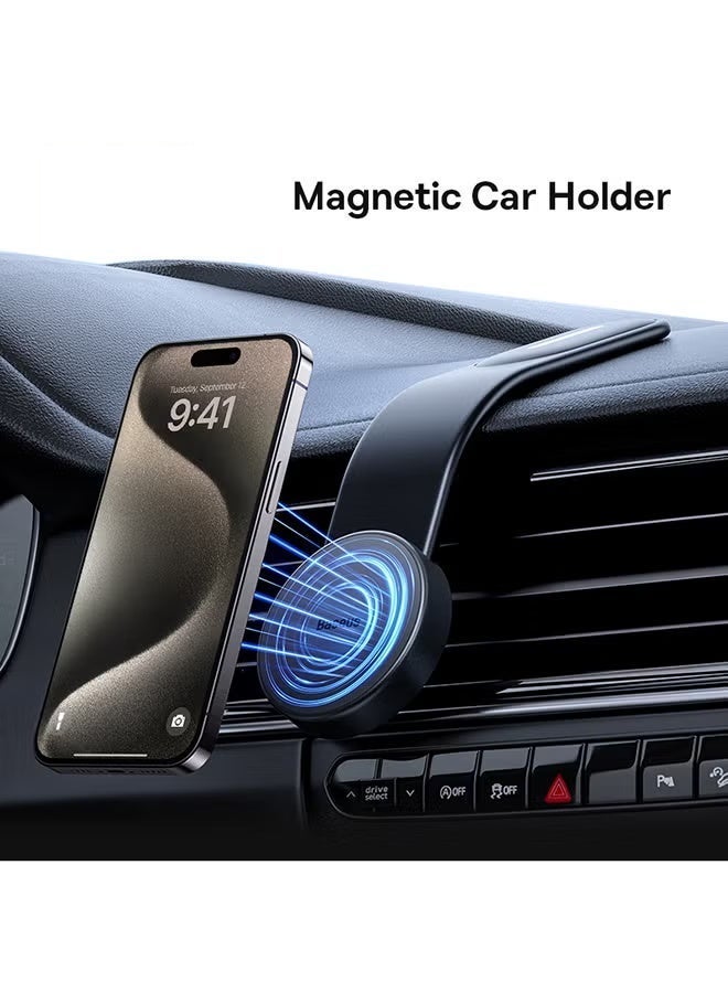 MagSafe Car Mount – Magnetic Phone Holder for Car Dashboard with Strong 18N Magnet, 360° Rotation Bendable Memory Titanium Alloy Arm, Super Strong Magnetic Car Phone Mount MagSafe Phone Holder for iPhone Android Universal 360 Rotation Car Mount for Dashboard Windshield Vent Air Vent No Shake No Drop Secure Phone Holder
